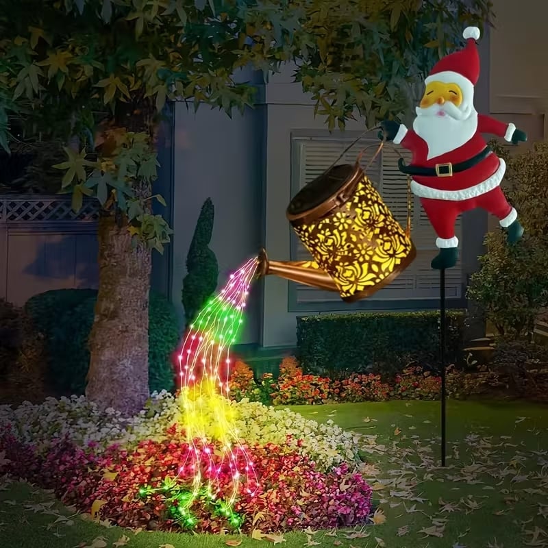 Solar Santa Watering Can Lantern for Winter Garden Decoration