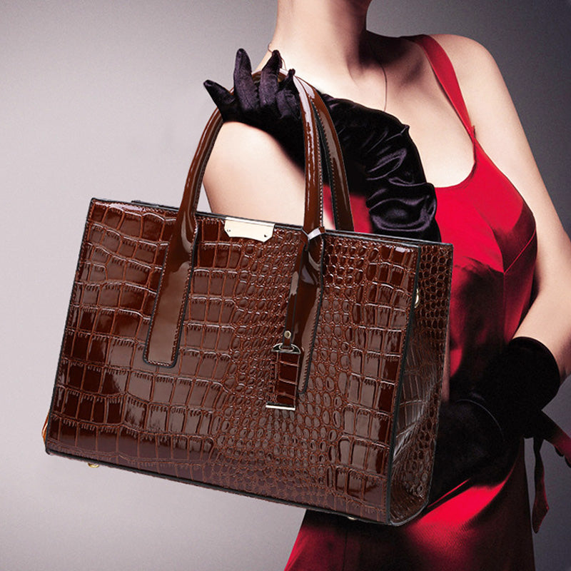 Luxury Croc Pattern Leather Handbag