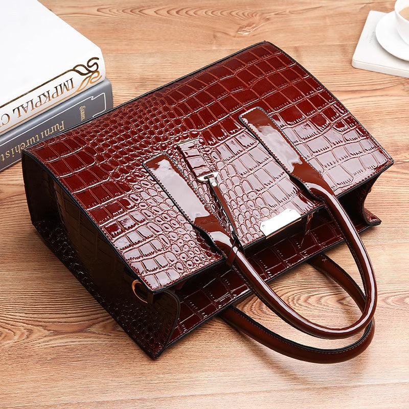 Luxury Croc Pattern Leather Handbag