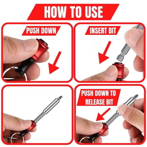 Compact Keychain Bit Holder 1/4 Driver