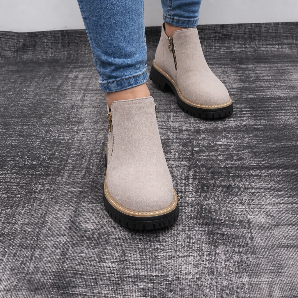 Square-Heel Zip-Up Ankle Boots