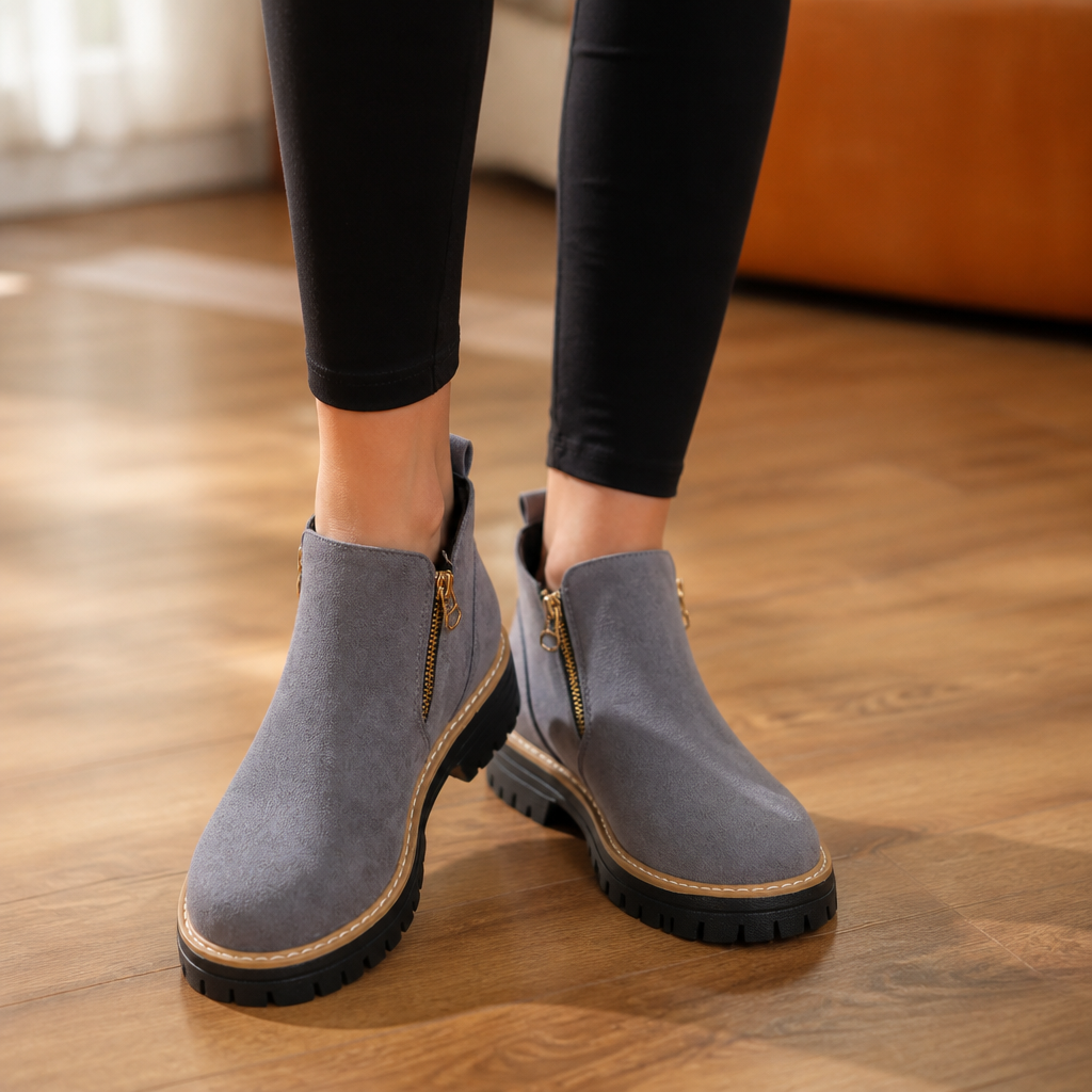 Square-Heel Zip-Up Ankle Boots