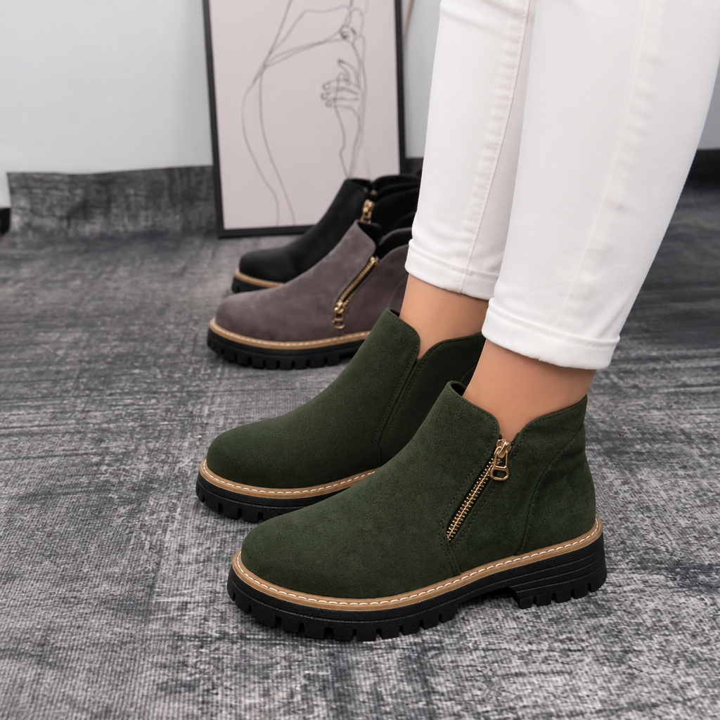 Square-Heel Zip-Up Ankle Boots