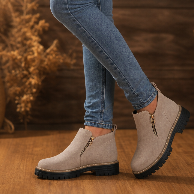 Square-Heel Zip-Up Ankle Boots