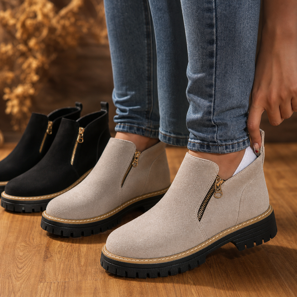 Square-Heel Zip-Up Ankle Boots
