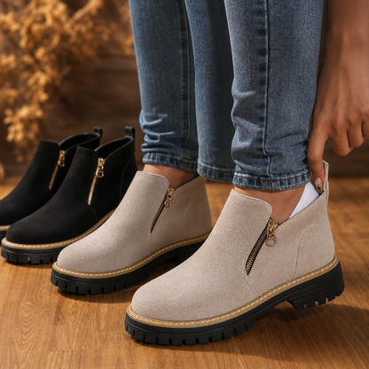 Square-Heel Zip-Up Ankle Boots