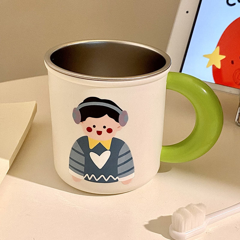 Stainless Steel Coffee Mug with Cheerful Children's Design