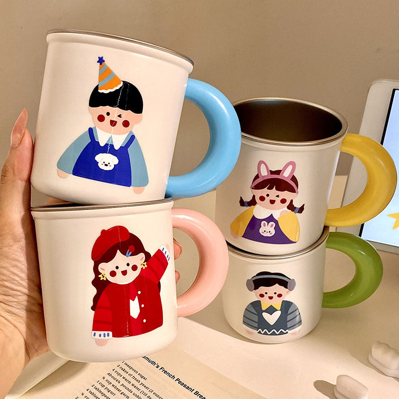 Stainless Steel Coffee Mug with Cheerful Children's Design