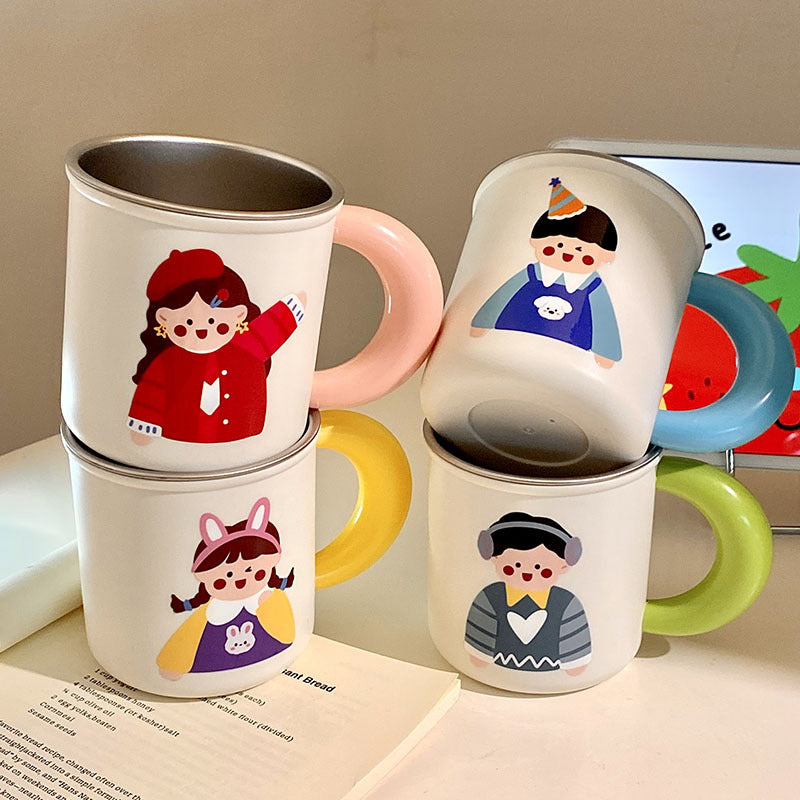 Stainless Steel Coffee Mug with Cheerful Children's Design