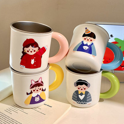 Stainless Steel Coffee Mug with Cheerful Children's Design