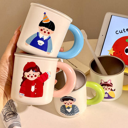 Stainless Steel Coffee Mug with Cheerful Children's Design