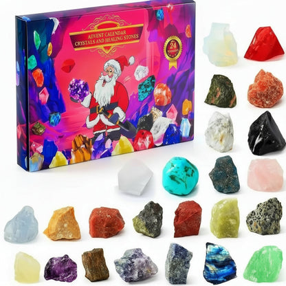 Stone Advent Calendar with 24 Natural Gemstones and Daily Compartments