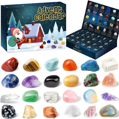 Stone Advent Calendar with 24 Natural Gemstones and Daily Compartments