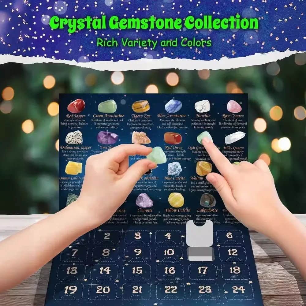 Stone Advent Calendar with 24 Natural Gemstones and Daily Compartments