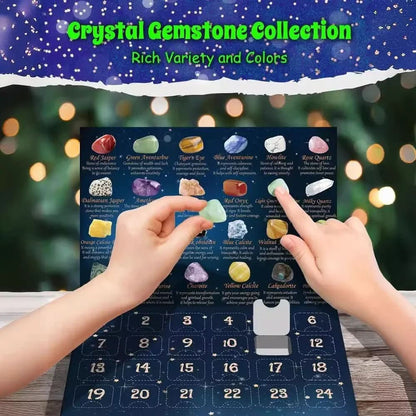 Stone Advent Calendar with 24 Natural Gemstones and Daily Compartments