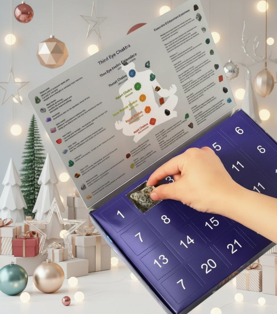 Stone Advent Calendar with 24 Natural Gemstones and Daily Compartments