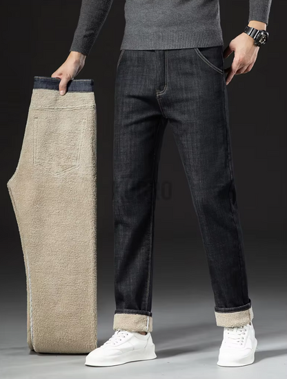 Straight Men's Pants in Lamb Leather Denim Style