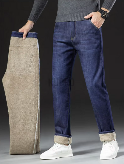 Straight Men's Pants in Lamb Leather Denim Style