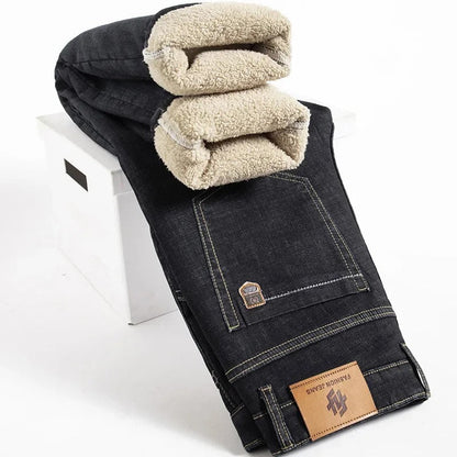 Straight Men's Pants in Lamb Leather Denim Style