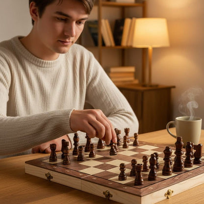 TRAVELCHESS – Portable magnetic wooden chessboard for fun on the go