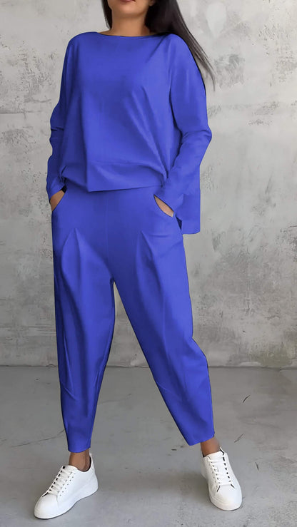 Two-Piece Leisure Suit with Round Neck and Long Sleeves