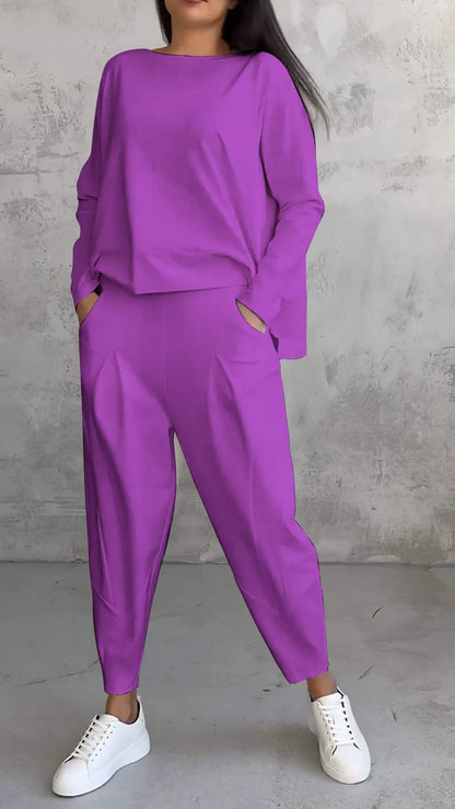 Two-Piece Leisure Suit with Round Neck and Long Sleeves