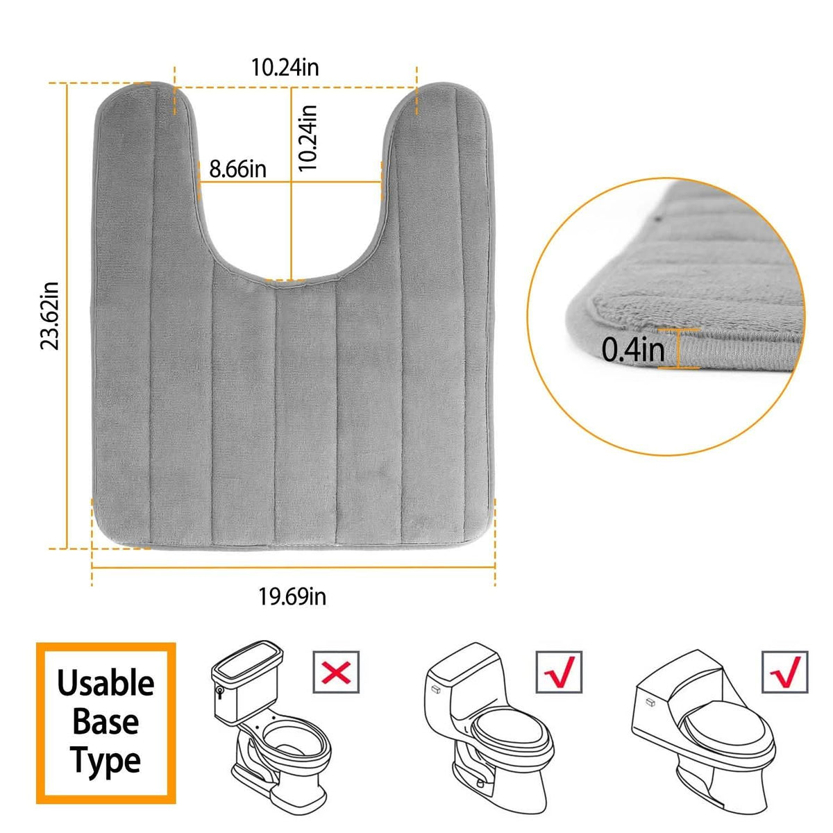 Contour Toilet Mat with Anti-Slip Bottom
