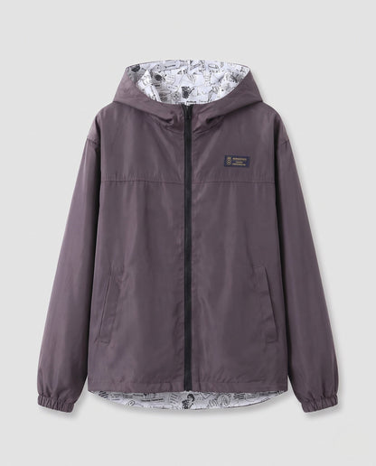 Unisex Lightweight Hooded Windbreaker with Printed Lining and Drawstring