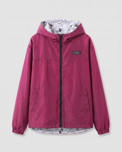 Unisex Lightweight Hooded Windbreaker with Printed Lining and Drawstring