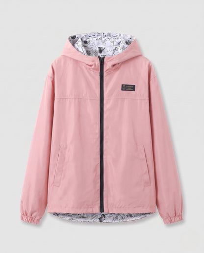 Unisex Lightweight Hooded Windbreaker with Printed Lining and Drawstring