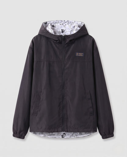 Unisex Lightweight Hooded Windbreaker with Printed Lining and Drawstring