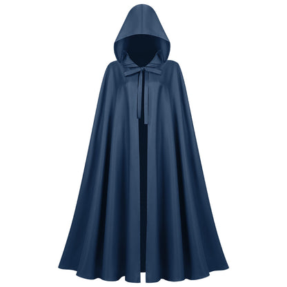 Unisex Long Hooded Cloak in Water-Repellent Polyester with Full Circle Cut and Drawstring