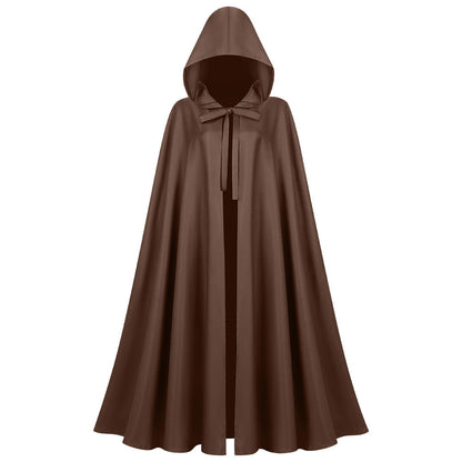 Unisex Long Hooded Cloak in Water-Repellent Polyester with Full Circle Cut and Drawstring