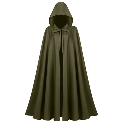 Unisex Long Hooded Cloak in Water-Repellent Polyester with Full Circle Cut and Drawstring