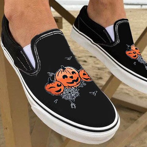 Relaxed Canvas Slip On Shoes with Skull Design