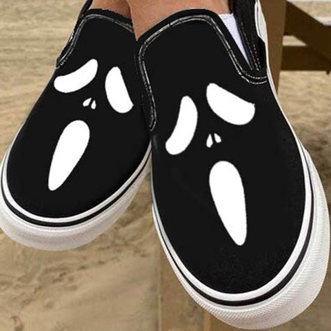 Relaxed Canvas Slip On Shoes with Skull Design