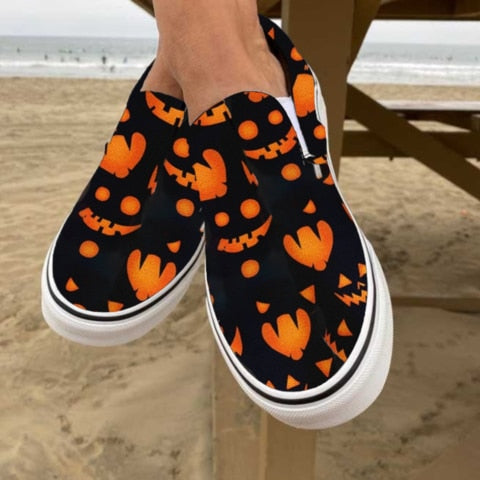 Relaxed Canvas Slip On Shoes with Skull Design