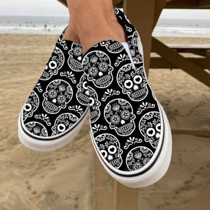 Relaxed Canvas Slip On Shoes with Skull Design