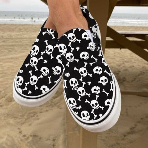 Relaxed Canvas Slip On Shoes with Skull Design