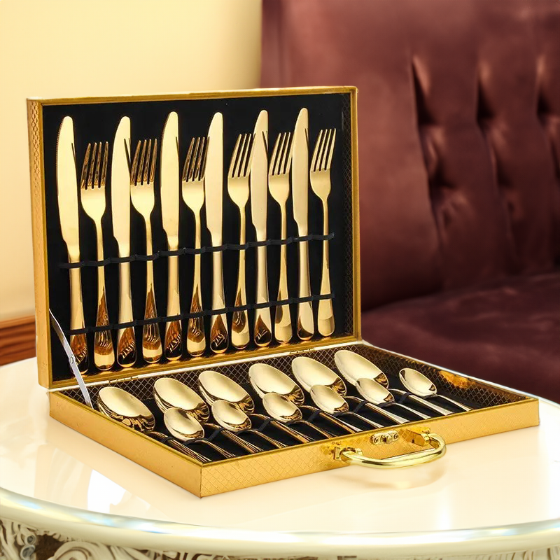 Luxurious Gold Plated 24 Piece Cutlery Set - Cofik