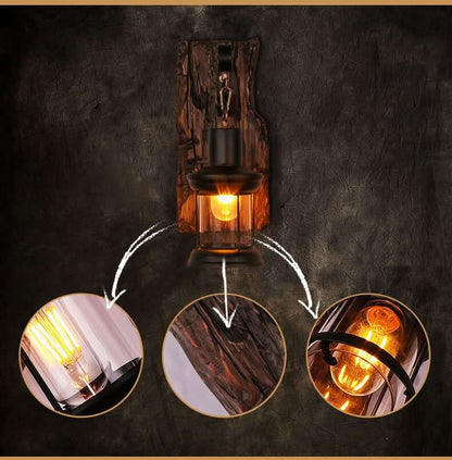 Sleek Wooden Glass LED Wall Light