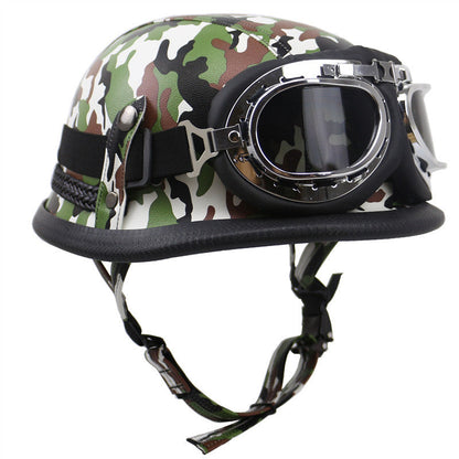 Vintage Leather Biker Helmet with Goggles