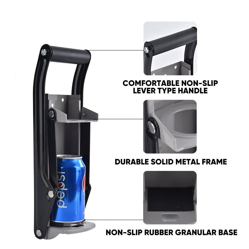 Heavy Duty Steel Wall Mount Can Crusher with Opener