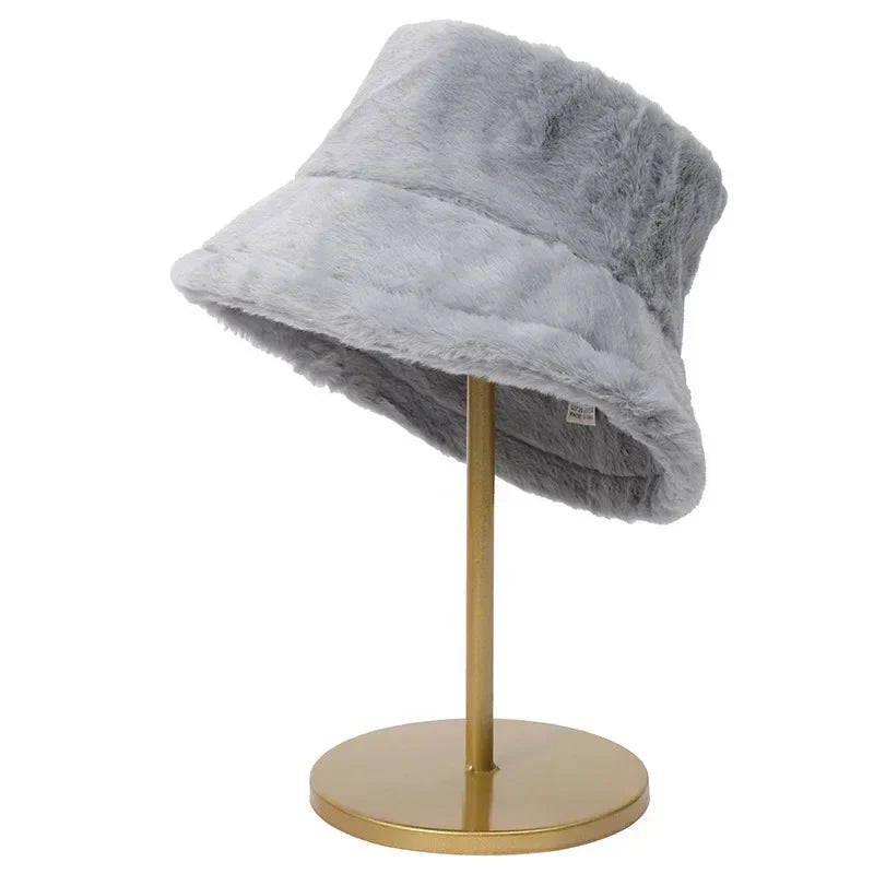 Warm Faux Fur Winter Bucket Hat for Women - Cofik