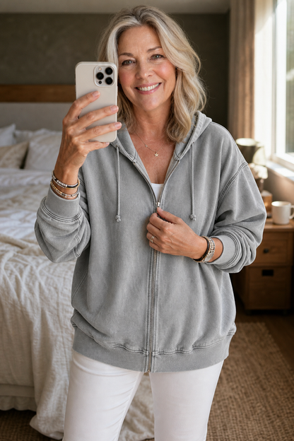 Washed Relaxed Zip-Up Hoodie