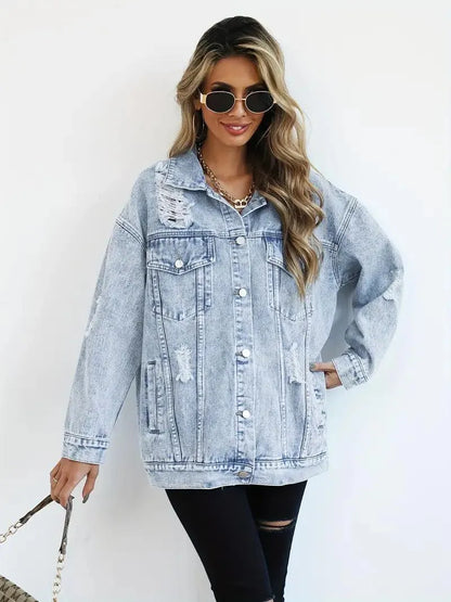 Water-Resistant & Lined Oversized Women's Hooded Denim Jacket