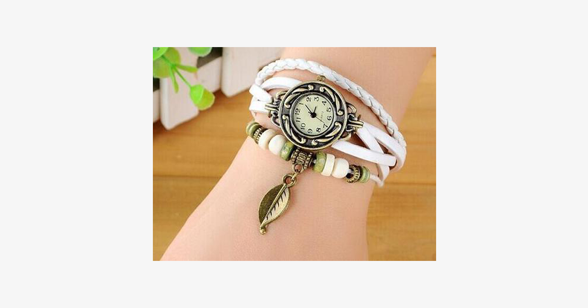 Stylish Leaf Pattern Vintage Watch