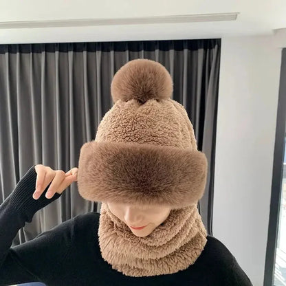 Warm Faux Fur Beanie Scarf Set