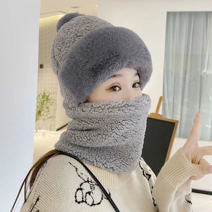 Warm Faux Fur Beanie Scarf Set