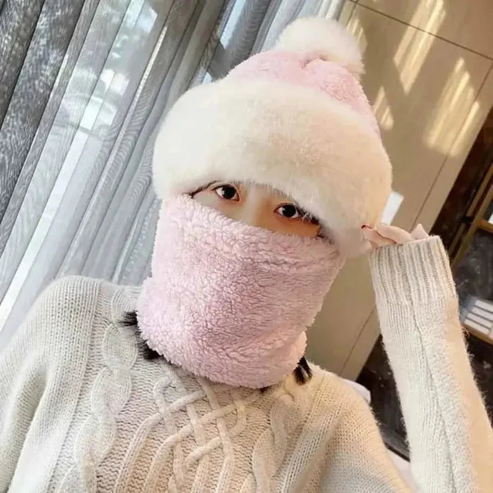 Warm Faux Fur Beanie Scarf Set
